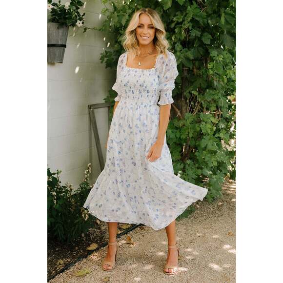 Baltic Born Dresses & Skirts - Baltic Born Fabian Jacquard Midi Dress | Blue Floral Size MM